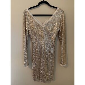 Wow Couture Long Sleeve Gold Sequin Dress